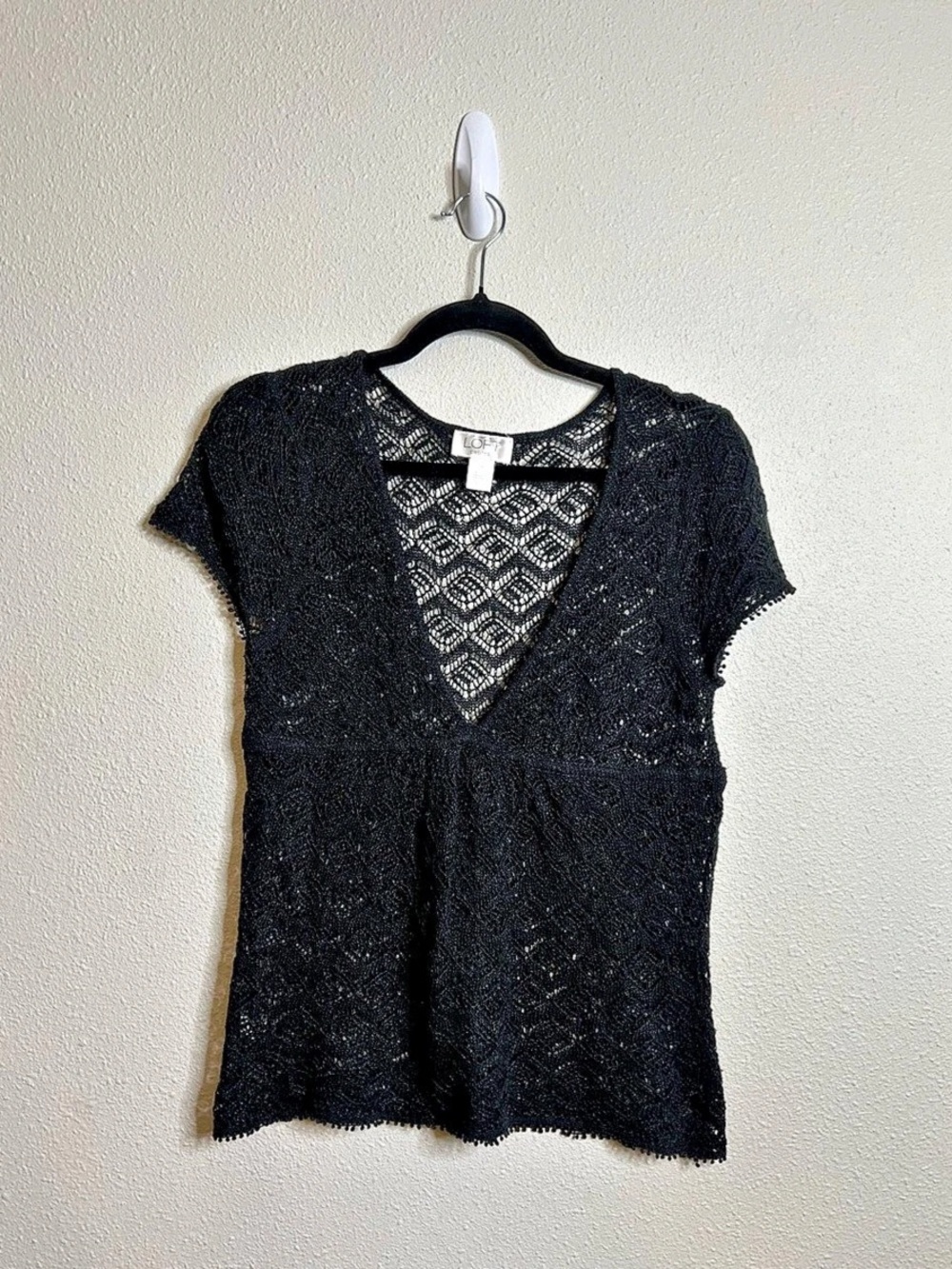 LOFT Black Lace Short Sleeve Blouse